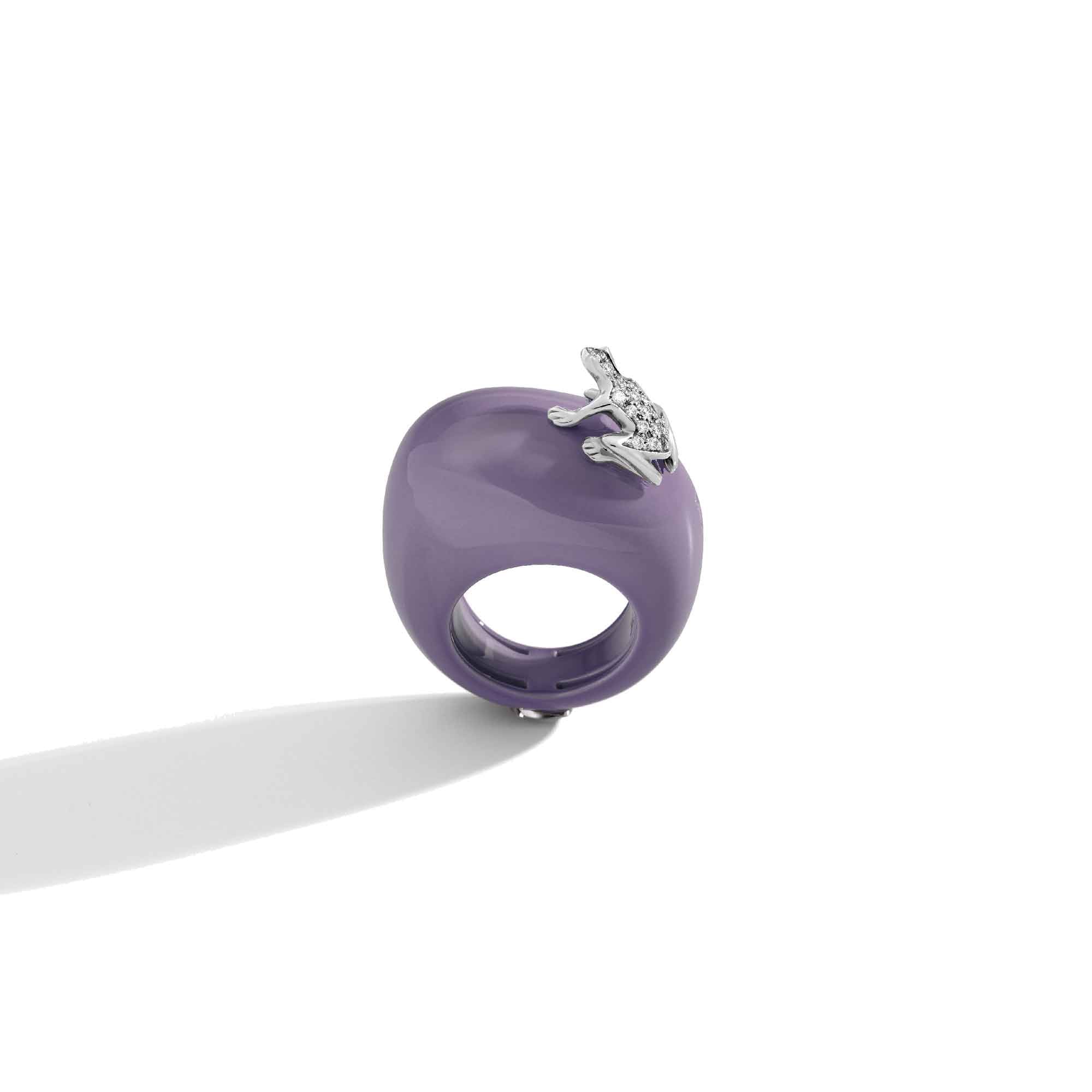 Purple Happy Frog Ring White Gold and Diamonds - COI Exclusive