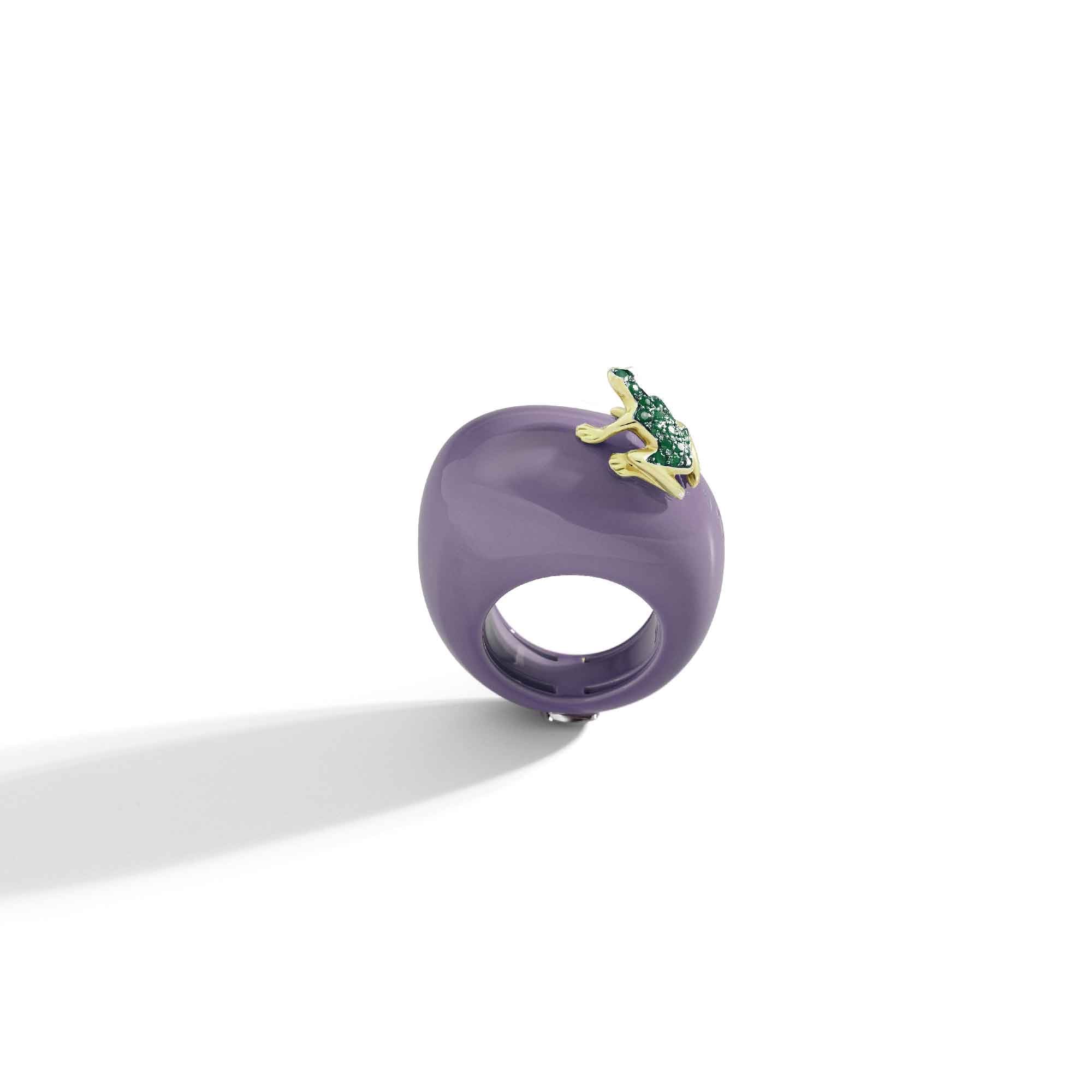 Purple Happy Frog Ring Emeralds - COI Exclusive