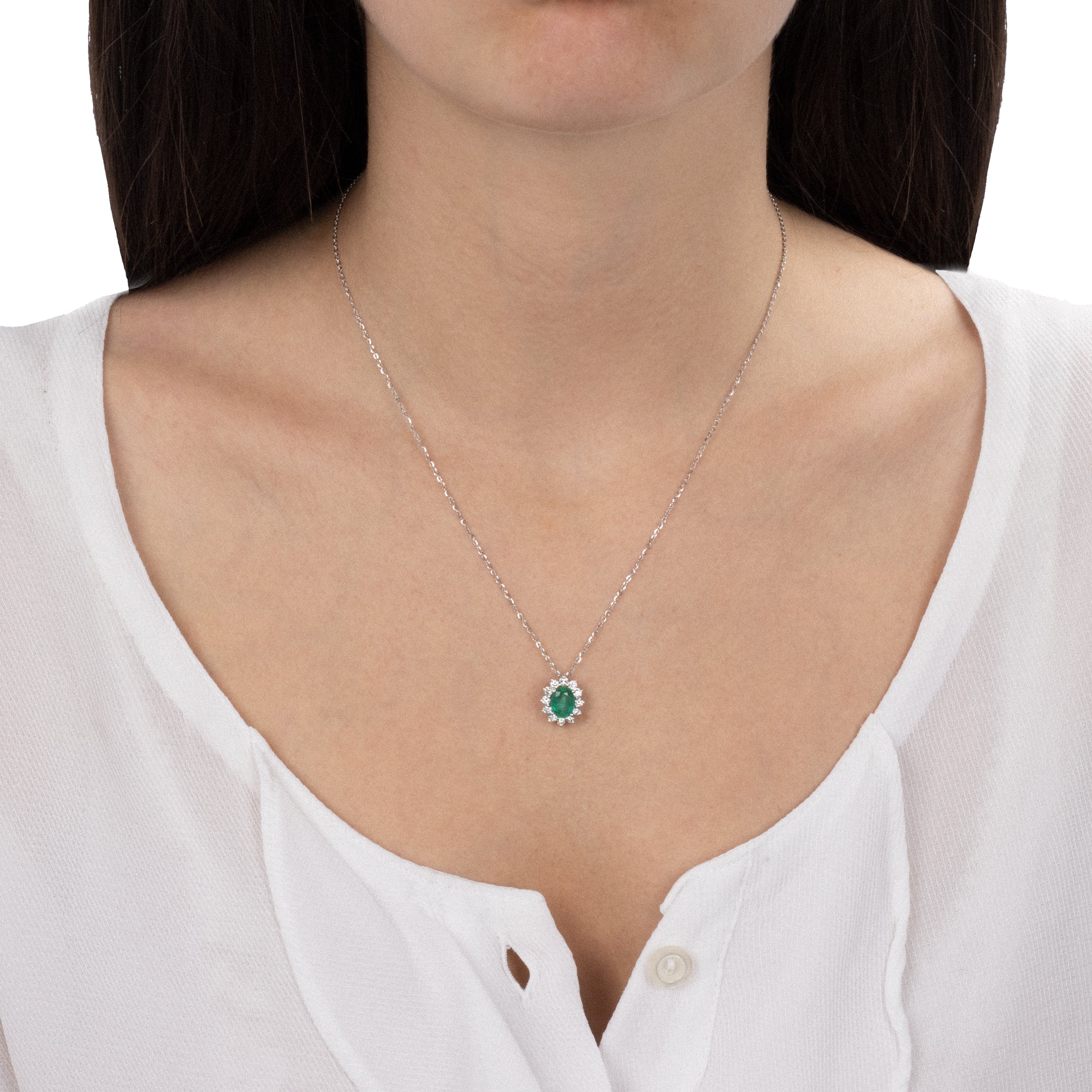 Diamond And Emerald Pendant Necklace
