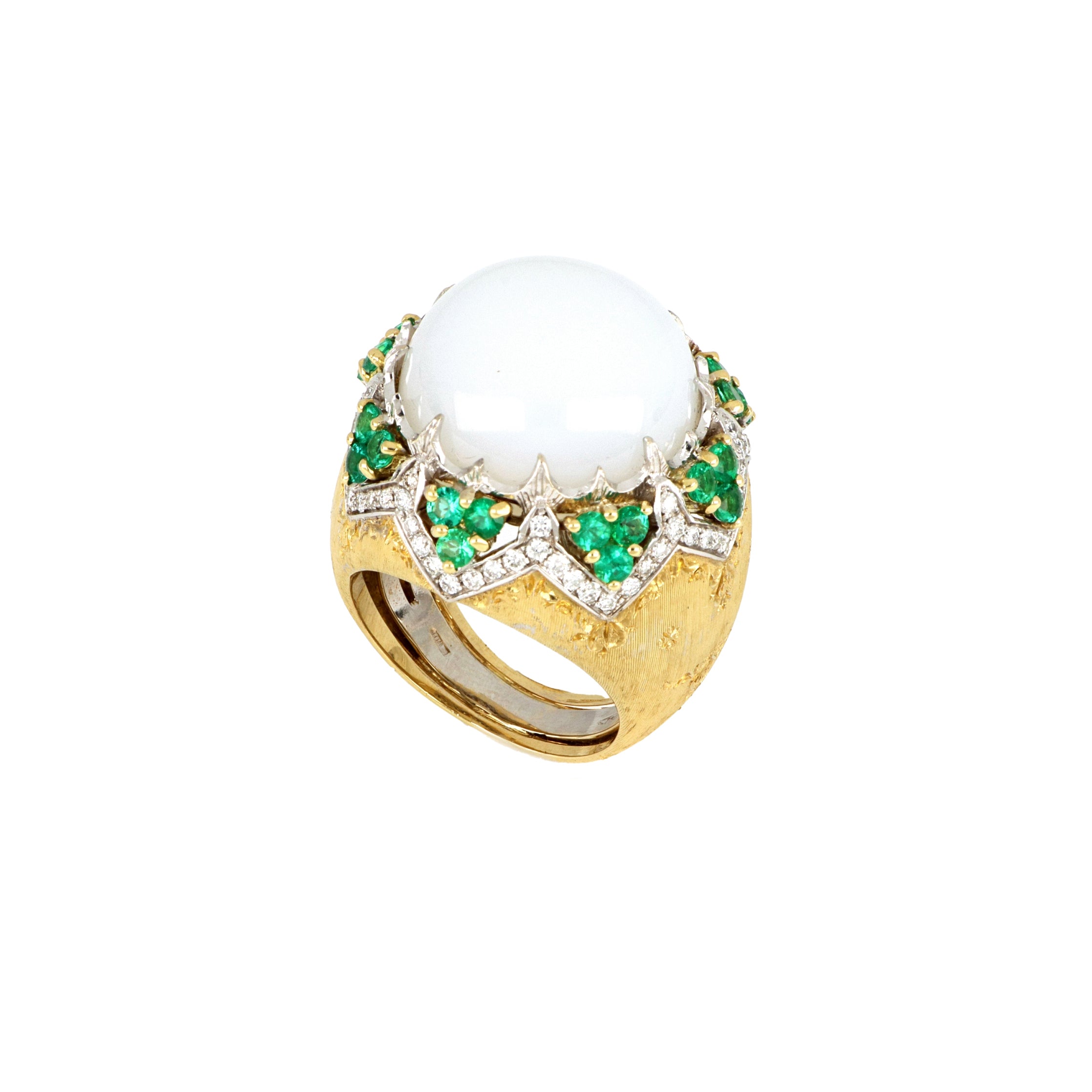 Moonstone, Diamonds And Emerald Ring