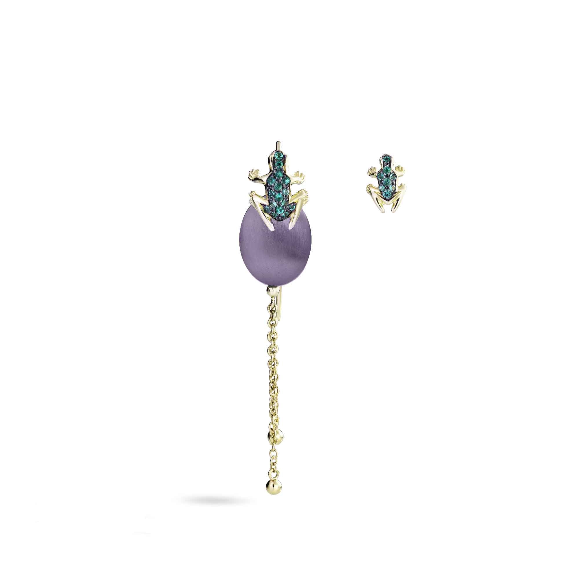 Purple Happy Frog Earrings Emeralds - COI Exclusive