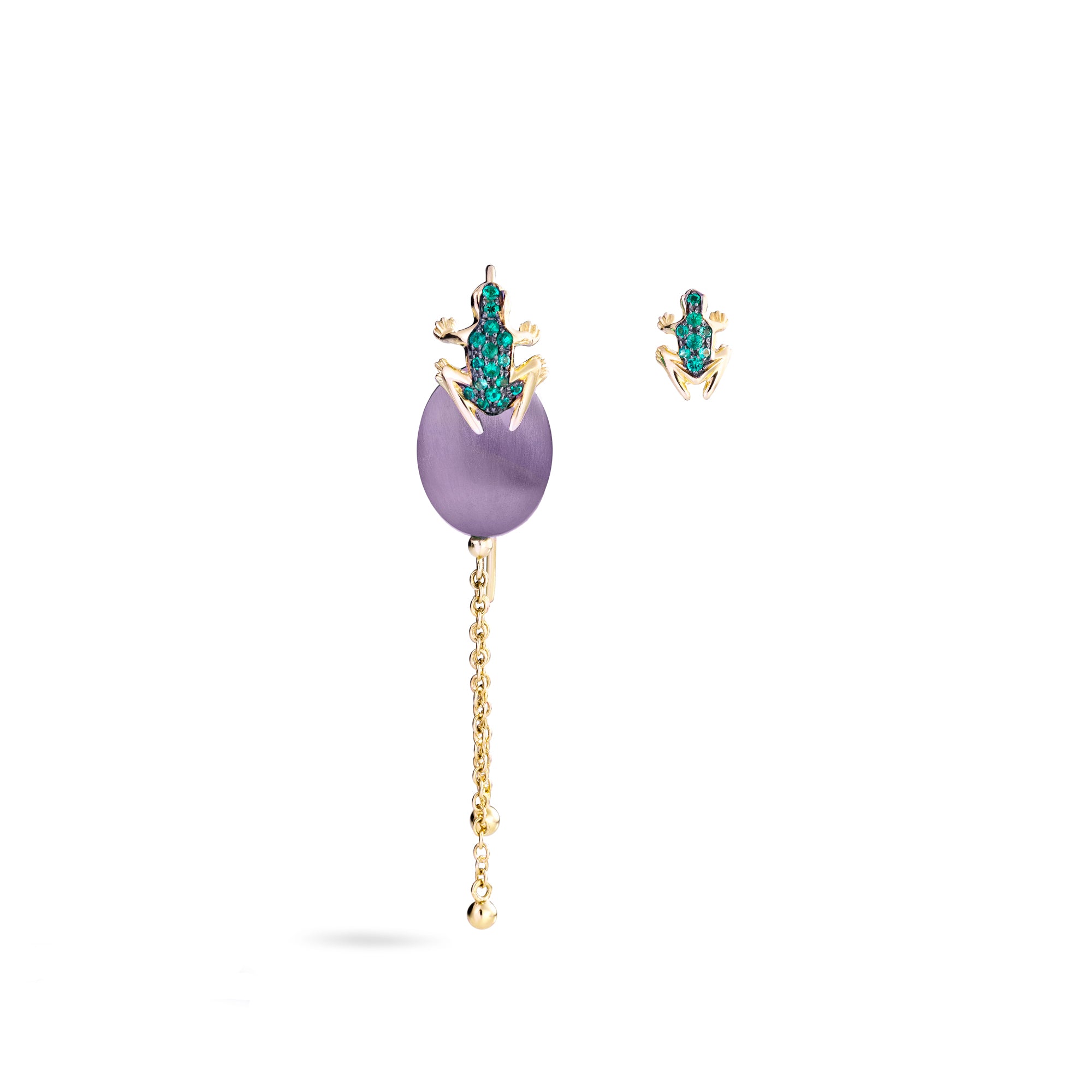 Purple Happy Frog Earrings Emeralds - COI Exclusive