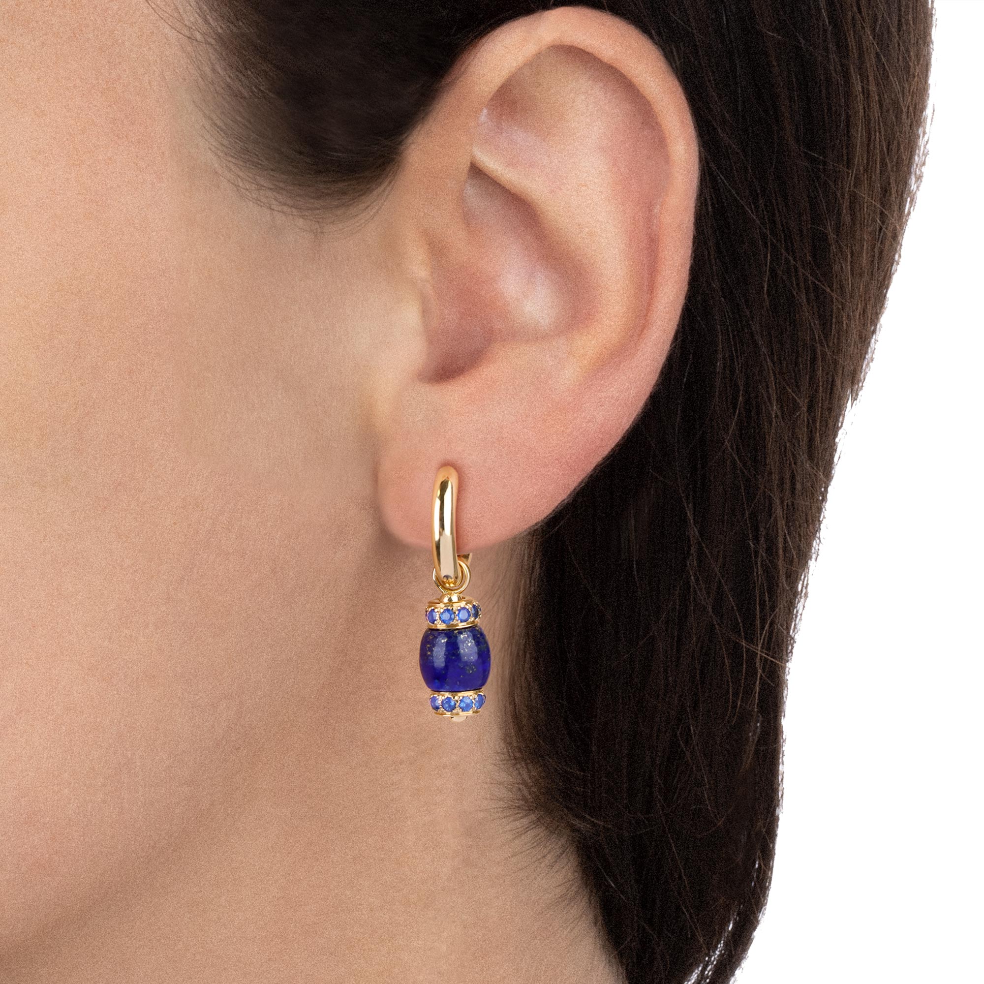Worn - Le Carrousel Earrings Lapis lazuli and Light Blue Sapphires