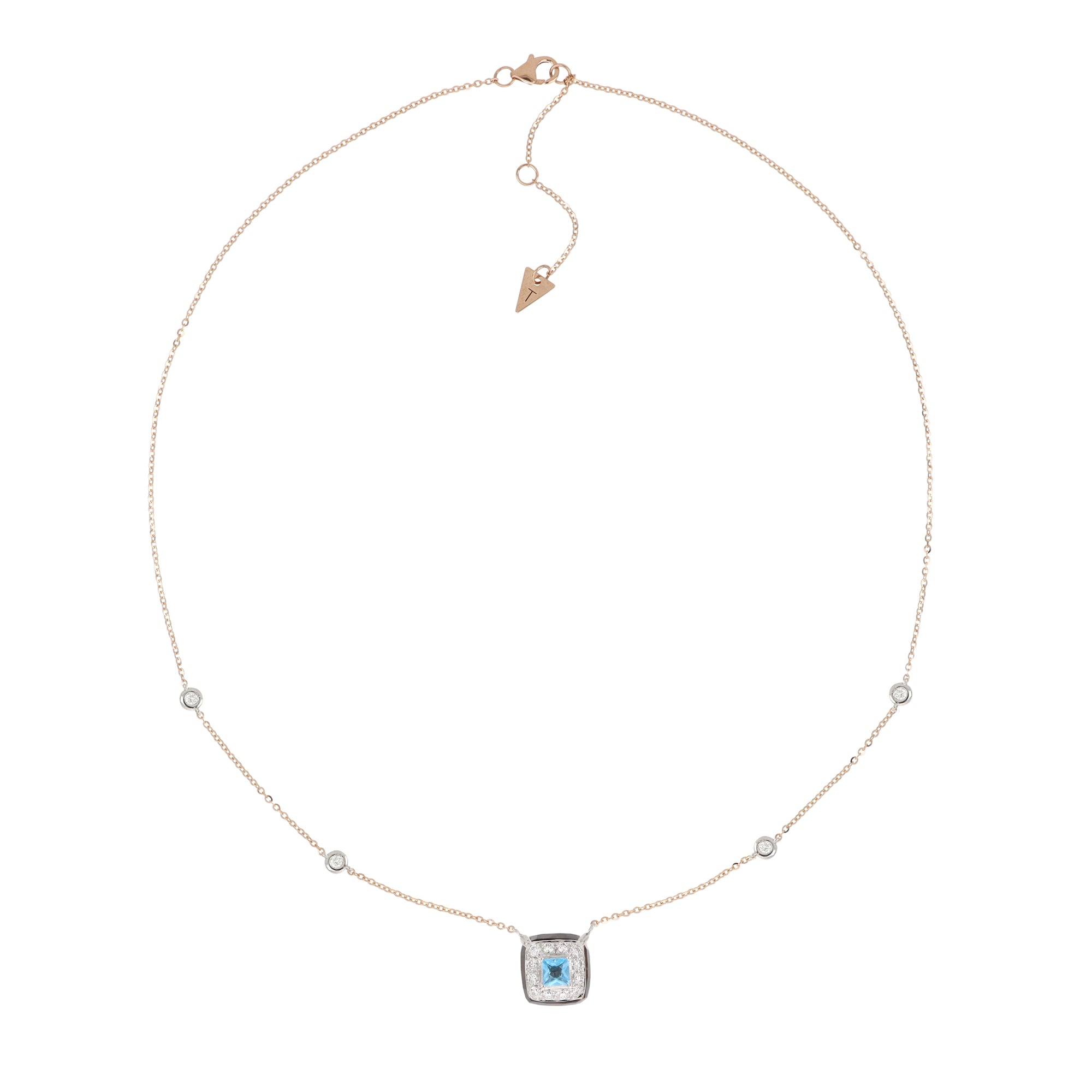 Bonbon Necklace Square With Blue Topaz, Smoky Quartz And Diamonds