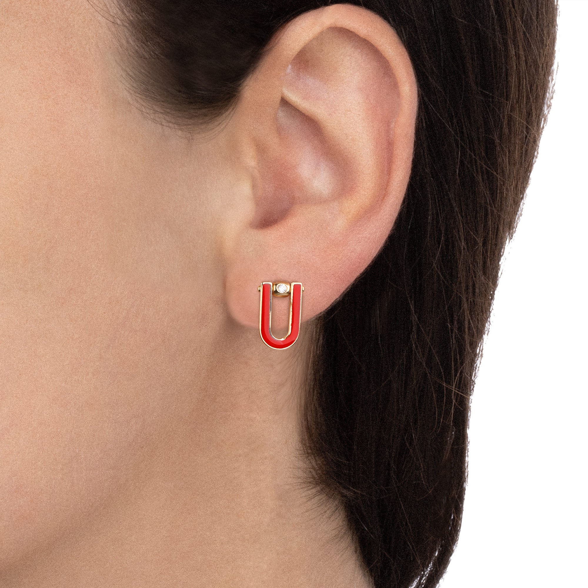 Worn Legami Lobe Earrings Red Enamel