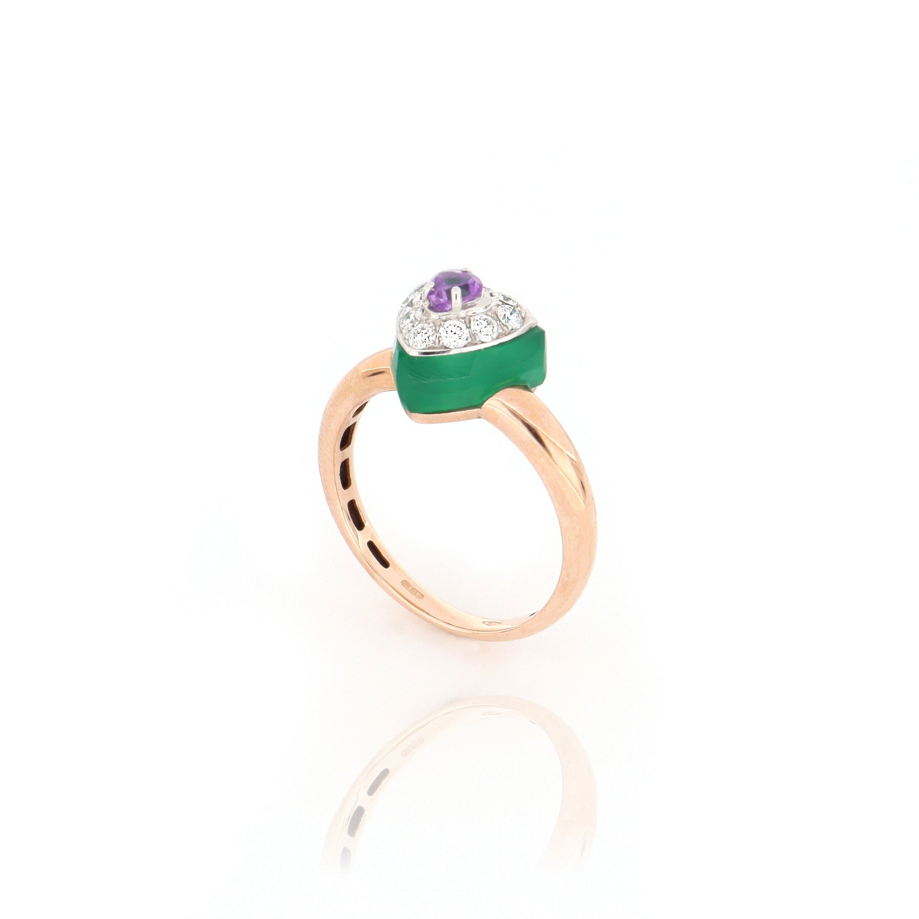 Les Petits Bonbons Ring Triangle With Amethyst Green Onyx And Diamonds