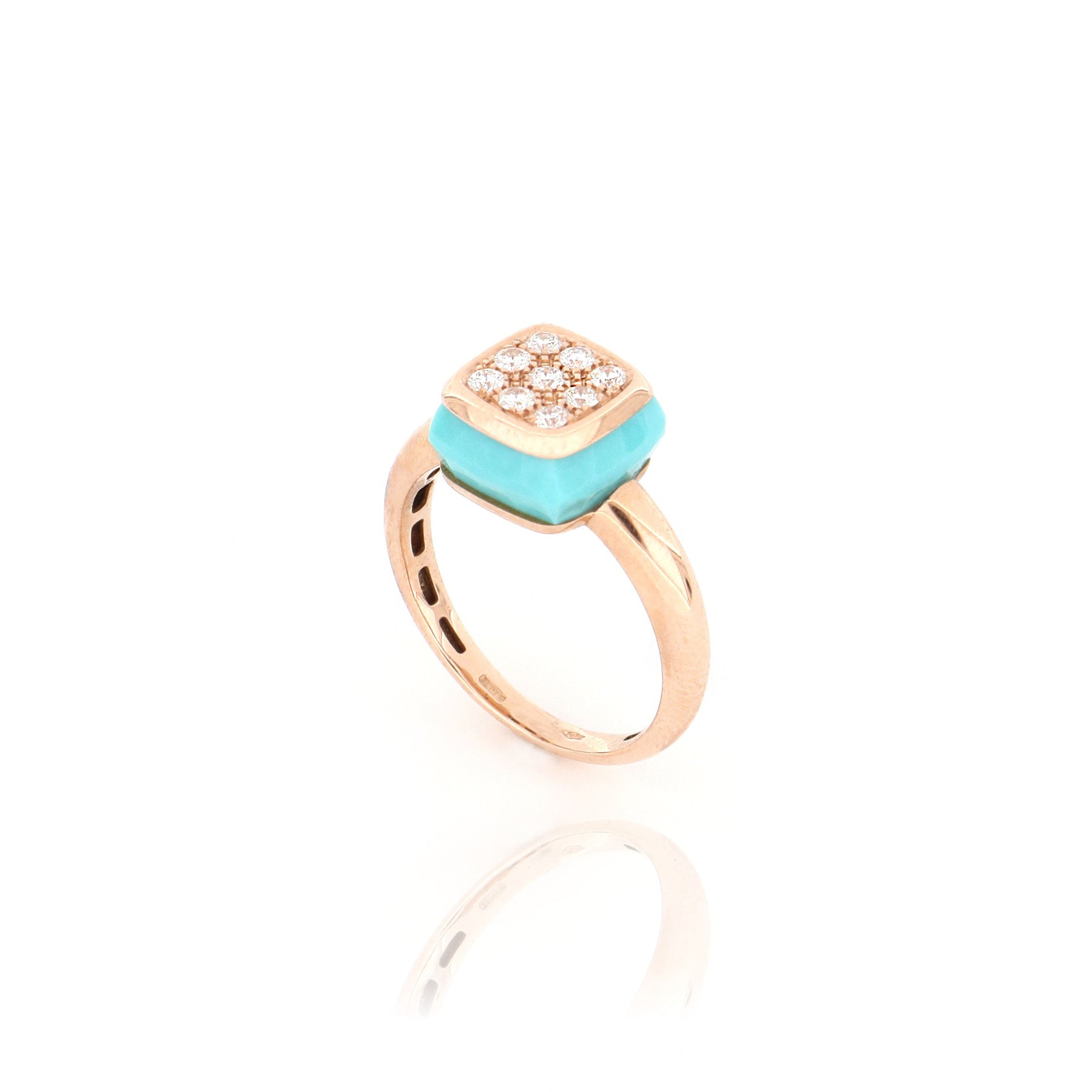 Les Petits Bonbons Ring Square With Turquoise And Diamonds