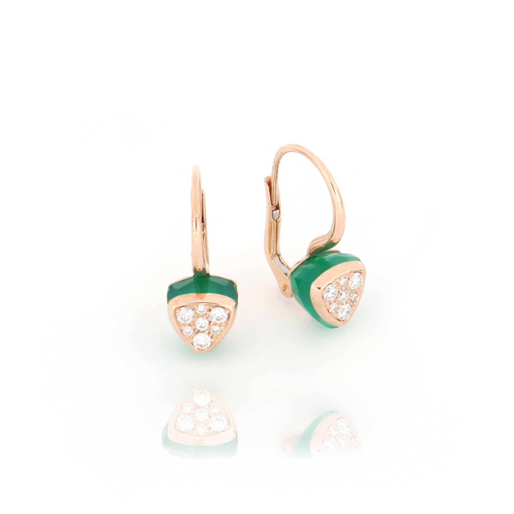 Les Petits Bonbons Earrings Triangle Green Onyx And Diamonds