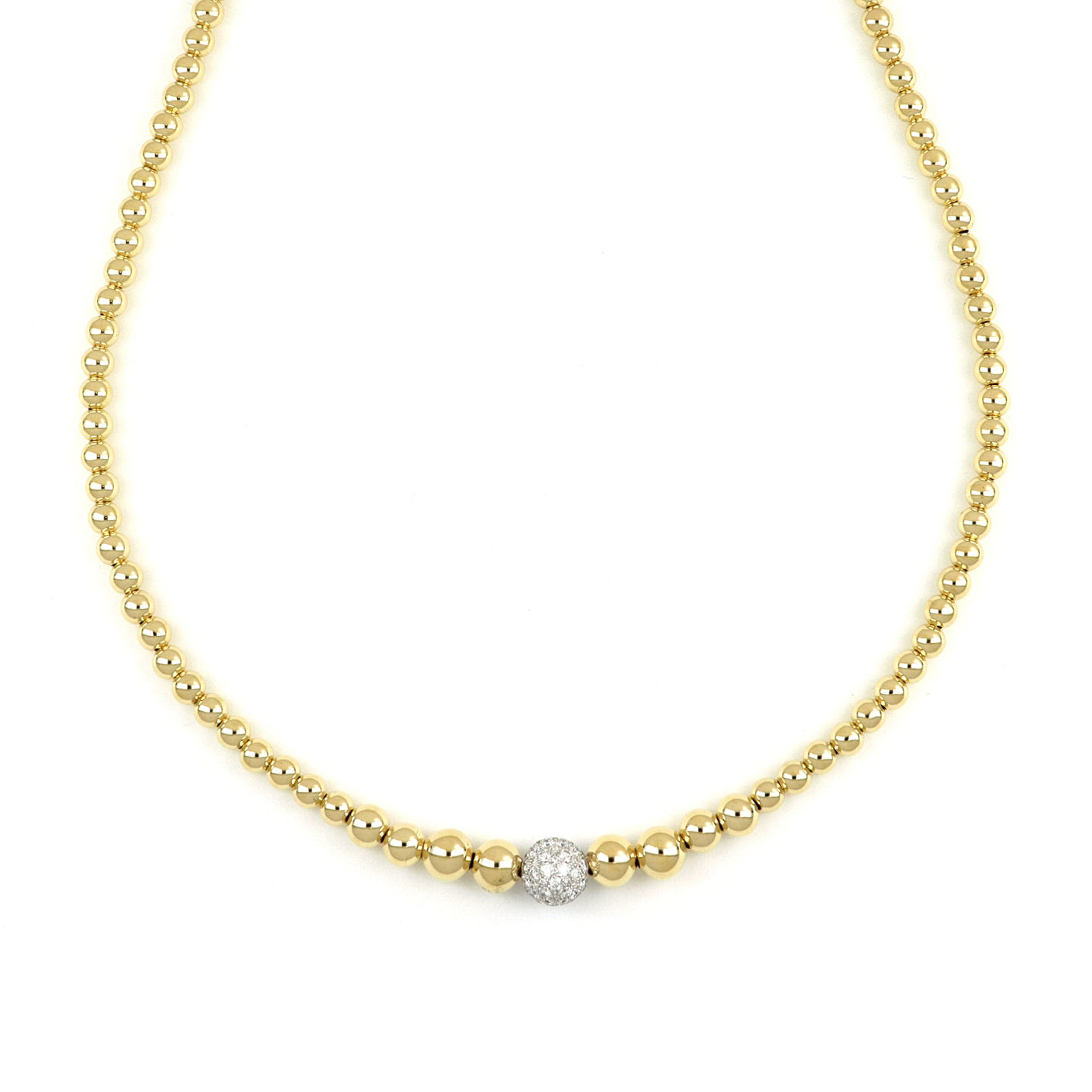 Video Universo Medium Necklace Graduated Spheres Polished Yellow Gold and Diamonds