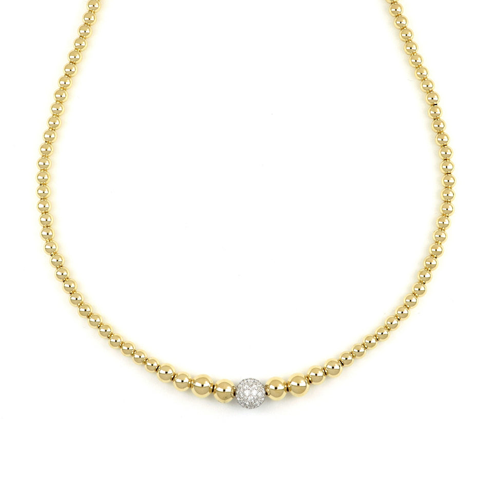 Video Universo Medium Necklace Graduated Spheres Polished Yellow Gold and Diamonds