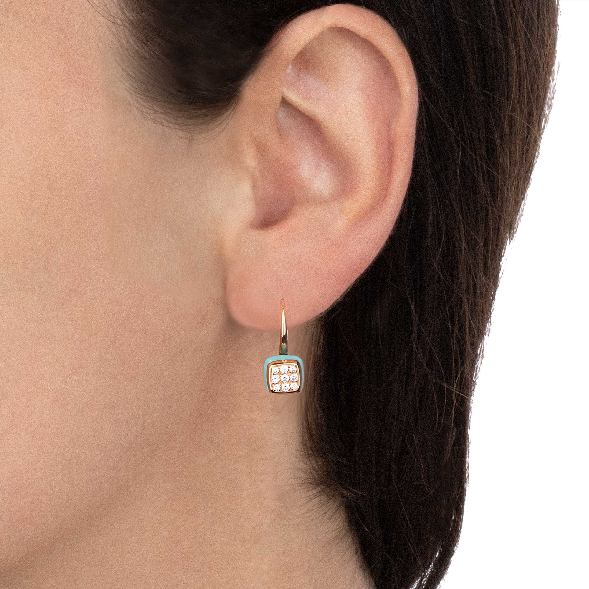Les Petits Bonbons Earrings Square With Turquoise And Diamonds