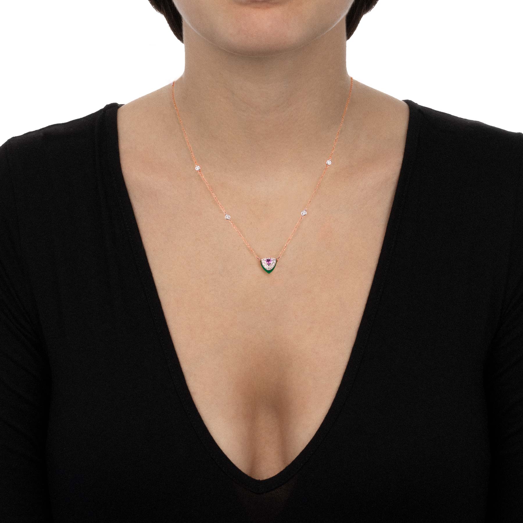Les Petits Bonbons Necklace Triangle With Amethyst, Green Onyx And Diamonds