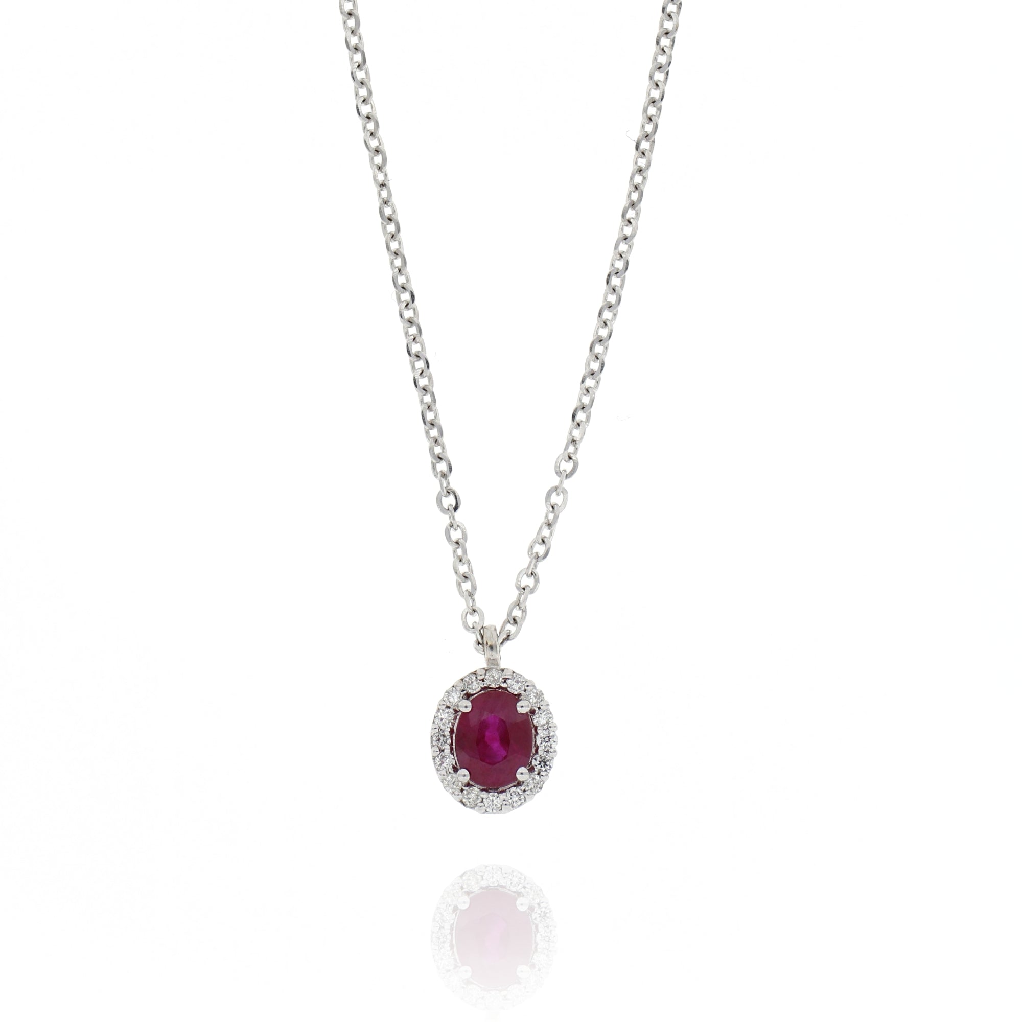 Necklace With Diamonds And Ruby (0.46) Oval Pendant