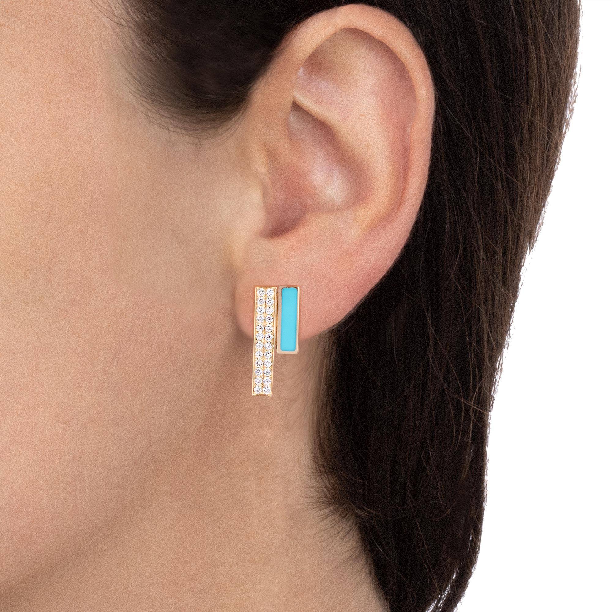Unica Earrings Double Decoration Turquoise and Diamonds
