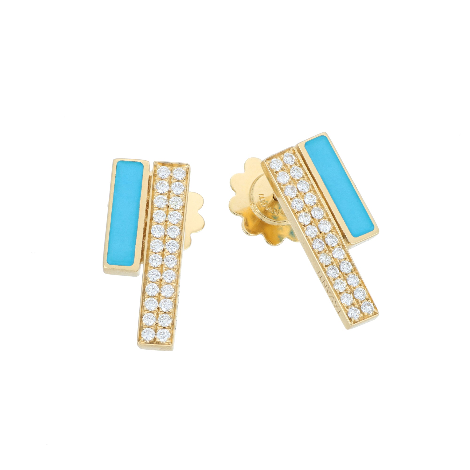Unica Earrings Double Decoration Turquoise and Diamonds